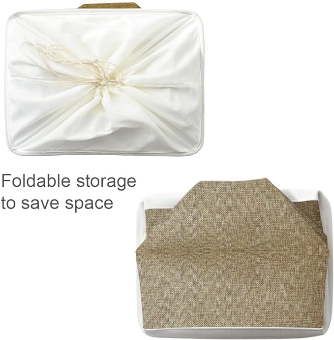 TheWarmHome Organization Basket - 20x16x14 inch Jumbo 3 Pack Collapsible Storage Bins for Shelves, Fabric Storage Cubes for Closet Organizer Gift Toy (White & Khaki)