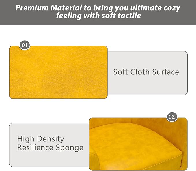 INZOY Modern Accent Chair with Ottoman for Small Space, Club Chair with Ottoman Set, Comfy PU Leather Barrel Reading Chairs for Living Room Bedroom, Round Reading Chair with Foot Rest, Yellow
