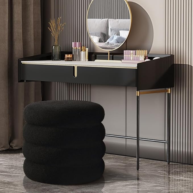 ONEVOG Sherpa Storage Ottoman, Foot Rest Stool Seat for Living Room, Black Vanity Foot Pouf, Tufted Footstool with Removable Lid for Dorm, Bedroom