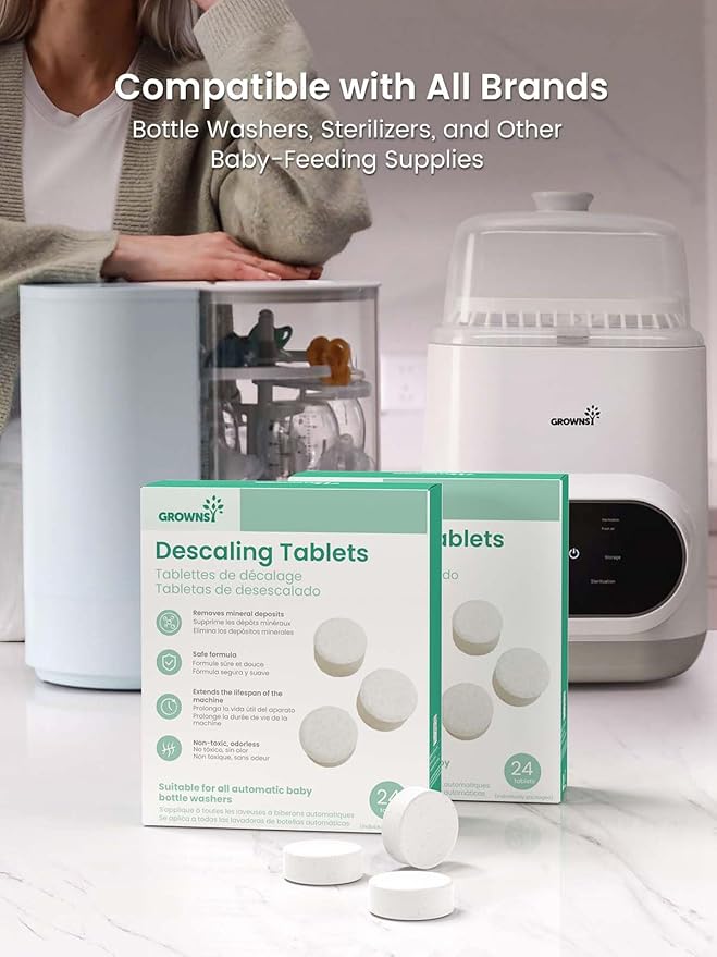 GROWNSY Descaling Tablets Descaler, 24 Descaling Tablets Compatible with Momcozy, Baby Brezza Bottle Washer, Effective for Bottle Washer, Warmer, Sterilizer, Formula Maker