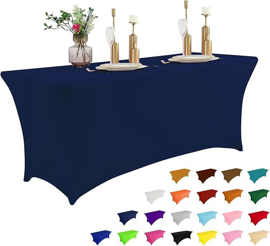 IVAPUPU 6FT Table Cloth for Rectangular Fitted Events Stretch Jean Blue Table Covers Washable Cover Spandex Tablecloth Protector for Party, Wedding, Cocktail, Banquet, Festival
