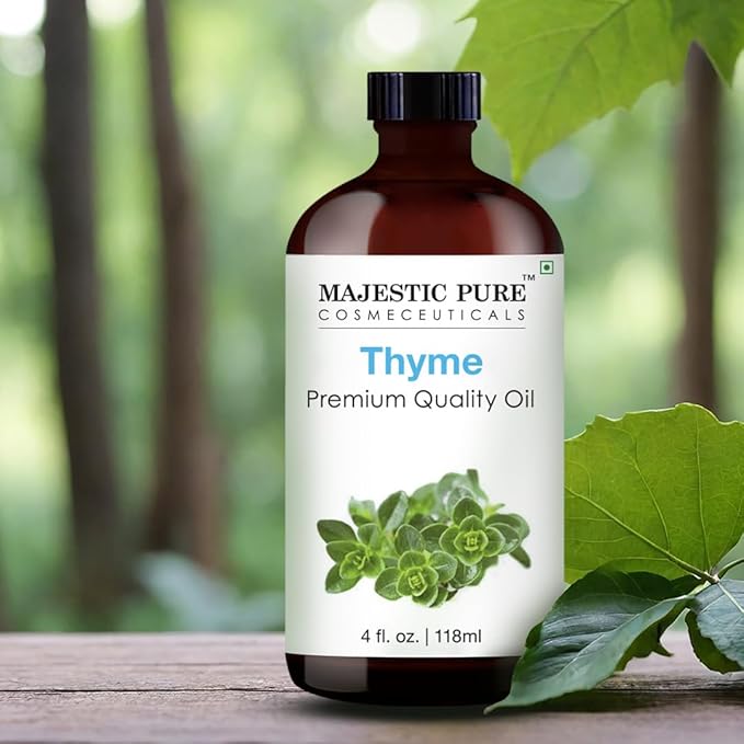 Majestic Pure Thyme Essential Oil with Glass Dropper - Huge 4 Fl Oz - 100% Pure and Natural Thyme Oil - Premium Grade Essential Oils for Diffuser, Aromatherapy, Soap and Candle Making