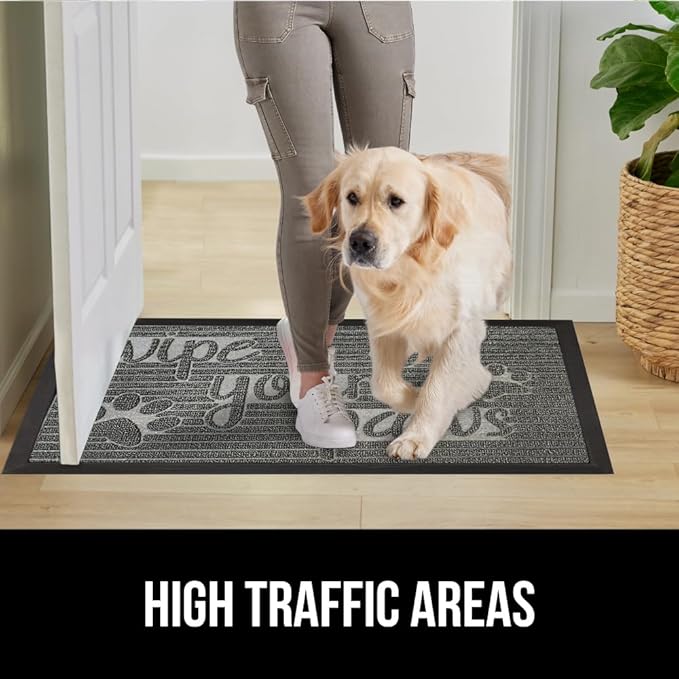 GORILLA GRIP 100% Waterproof All-Season WeatherMax Doormat US Designed Natural Rubber, Stain and Fade Resistant, Low Profile Indoor Outdoor Door Mats, Easy Clean Patio Mat, 17x29, Stone Paws
