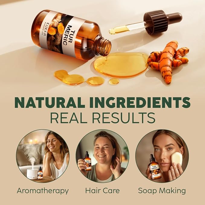 Kukka Turmeric Oil for Skin - 4 Fl Oz - 100% Pure Natural Turmeric Essential Oil, Herbaceous Scent, for Face, Hair, Aromatherapy, Candle & Soap Making Scent DIY