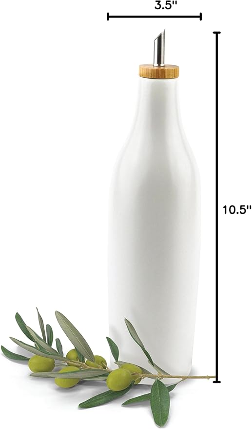 kitchentoolz Ceramic Olive Oil Dispenser Bottle - Vinegar EVOO Soy Sauce Holder - Minimalist White Kitchen Accessories - 16.9 oz Kitchen Oil Cruet Pour Bottle
