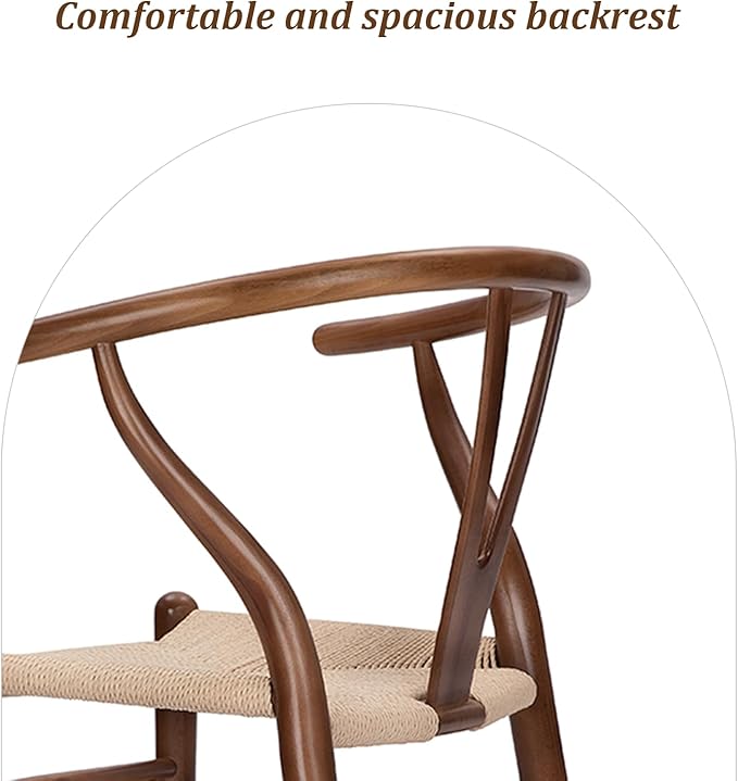 Wishbone Chair Natural Solid Wood Dining Chair/Hans Vegner Y Chair Rattan and Wood Accent Armrest Chairs (Ash Wood - Walnut 2 Chairs)