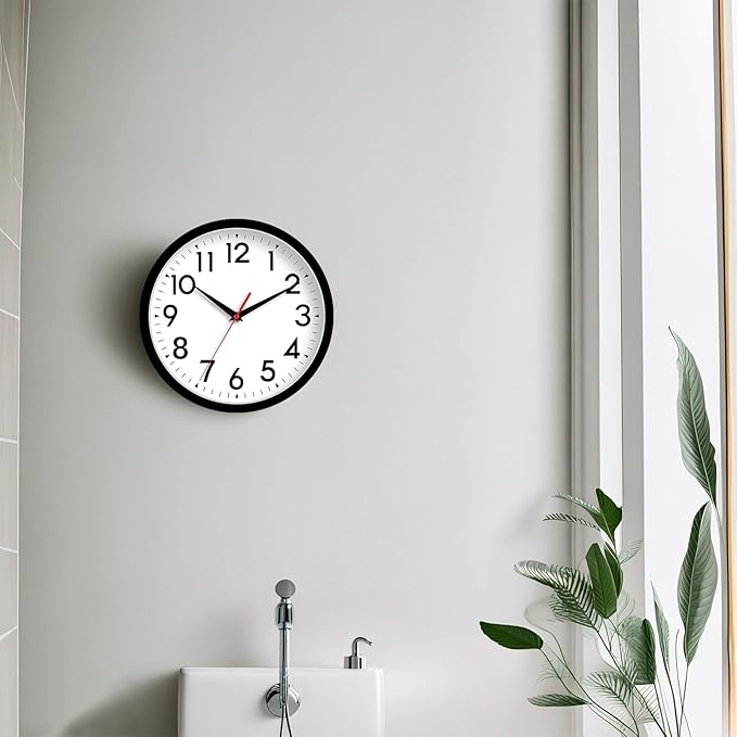 14 Inch Wall Clock Large Battery Operated Big Silent Non Ticking Analog Clock Decorative for Living Room Office Kitchen Outdoor Classroom Bedroom Bathroom School(Black)