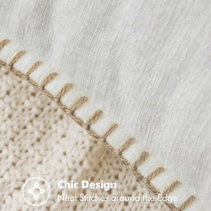 MIULEE Pack of 2 Christmas Pillow Covers 24x24 Inch Pure White Farmhouse Decorative Throw Pillow Covers with Stitched Edge Soft Chenille Solid Dyed Couch Pillow Covers for Sofa Bed Living Room