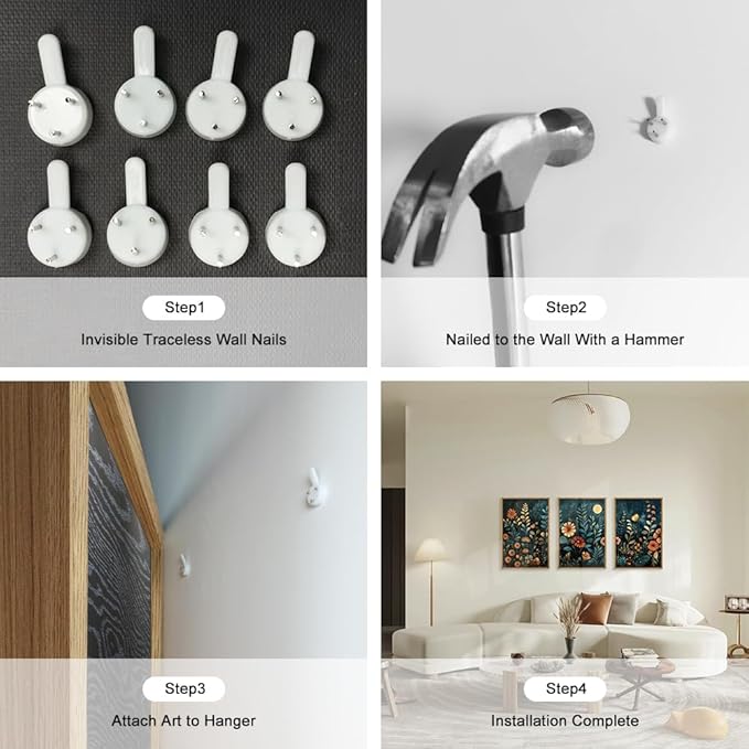 Vintage Dark Botanical Framed Canvas Wall Art Set, Colorful Floral Wall Decor, Nature Wildflower Wall Painting, Colorful Blossom Art Prints for Living Room, Bedroom, Office - 16"X24"X3