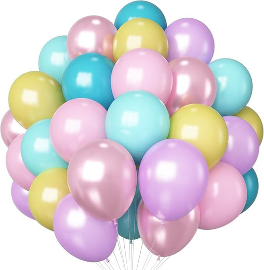 Pastel Balloons 60 Pcs Metallic Pink Purple Teal Blue Yellow Multicolor Latex Balloon Macaron Rainbow Pastel Color Party Balloons for Girls Birthday Baby Shower Bridal Wedding Party Decorations