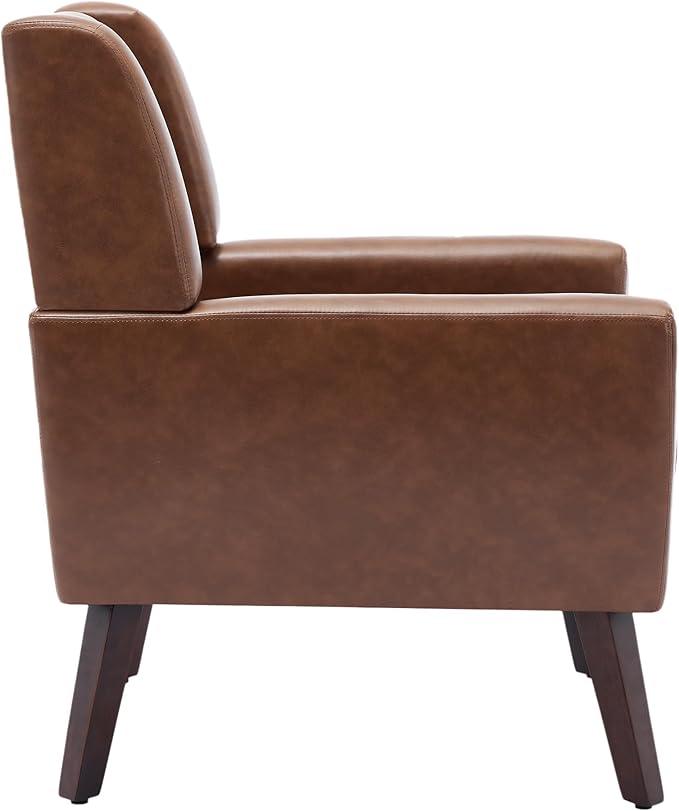 UIXE Faux Leather Accent Chair, Morden Upholstered Armchair for Living Room, Button Tufted Arm Chair Comfy Single Sofa Bedroom Side Reading Seat - Coffee