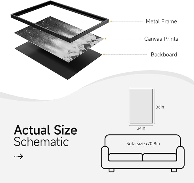 Framed Black and White Abstract Wall Art, Modern Large Canvas Paintings Artwork for Walls, Minimalist Abstract Starry Night Art Prints Pictures for Living Room Hallway Bedroom Office Bathroom Wall Decor 24x36 Inch