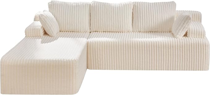 Hobestluk Modular Sectional Sofa Couches 108" L-Shape Couch 3 Seat Modular Sofa Memory Foam Sectional Couches for Living Room, Boneless Couch with Oversized Chaise (White, Left Facing)