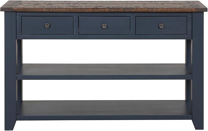Solid Wood Console Table Sofa Table with Storage Drawers and Bottom Shelf Entryway Table for Entry Hallway Foyer Sofa Couch Table Fully Assembled (48.8" Blue)
