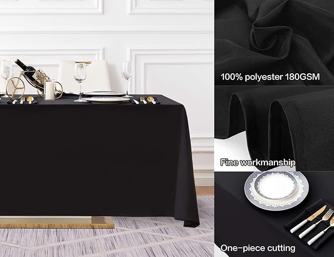 Surmente 5 Pack Black Tablecloth 90 x 156-inch Rectangular Polyester Table Cloth for Weddings, Banquets, or Restaurants