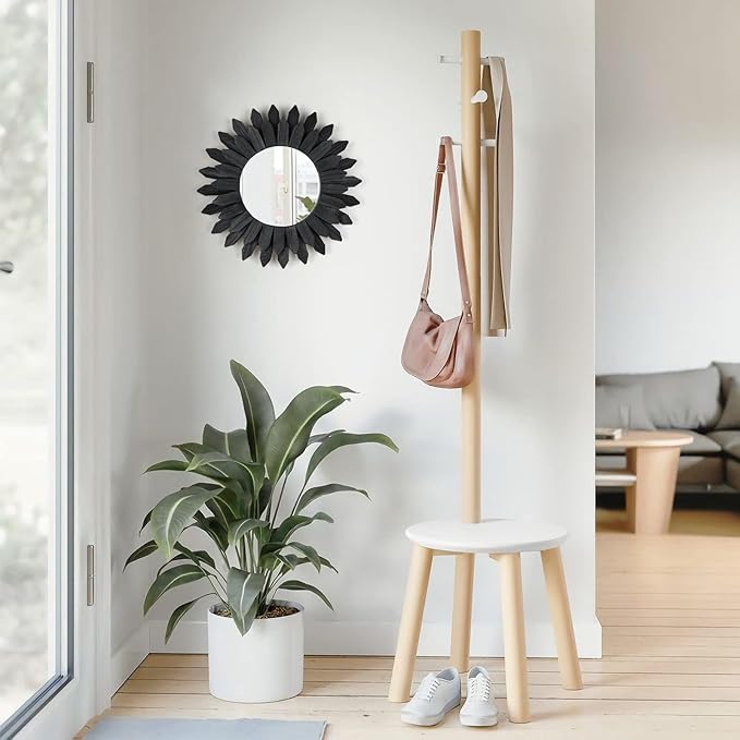 Honiway Black Wall Decor Wall Mirror 12 inch Boho Wall Decor Wood Decorative Mirror for Room Decor Home Decor for Bedroom Living Room Bathroom Kitchen Black