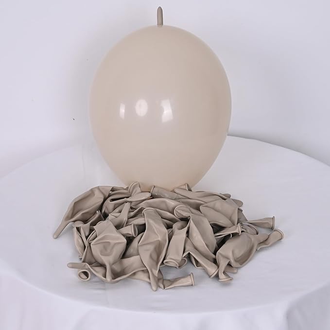 Sand White Quick Link Balloons, 60PCS Linking Balloon for Making Balloon Wall Arch Chains, Cream Beige Linked Balloons for Wedding Birthday Baby Shower Engagement Graduation Party Decorations (10inch)