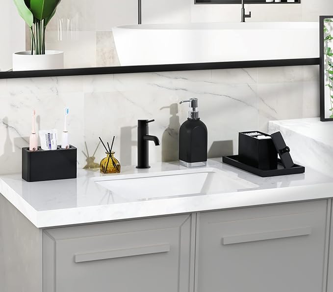 Luxspire Toothbrush Holder, 3 Slots Electric Toothbrush and Toothpaste Holder, Resin Bathroom Countertop Storage Bathroom Accessories Toothbrush Stand for Vanity Counter Organizer Caddy - Black