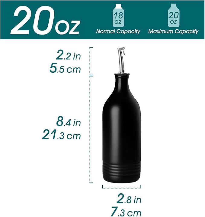 vancasso 20 Oz Ceramic Olive Oil Dispenser Bottle, Bottle Dispenser with Spout and Funnel for Kitchen,Suitable for Oil, Vinegar, Coffee Syrups & Other Liquids,BK