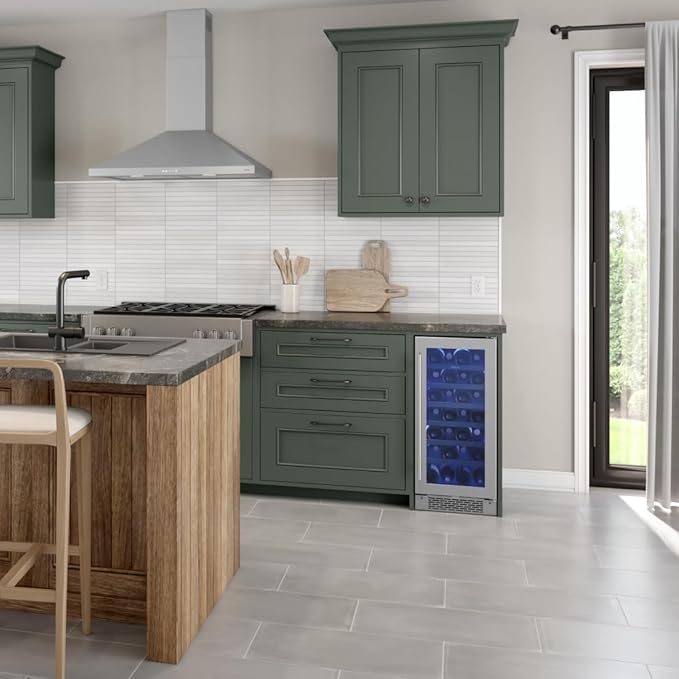 Zephyr Brisas 15 Inch Slim Wine Fridge Single Zone Under Counter - Narrow Mini Wine Cooler Small Cabinet Wine Refrigerator Home Bar Freestanding with Glass Door - 28 x 750ml Bottles