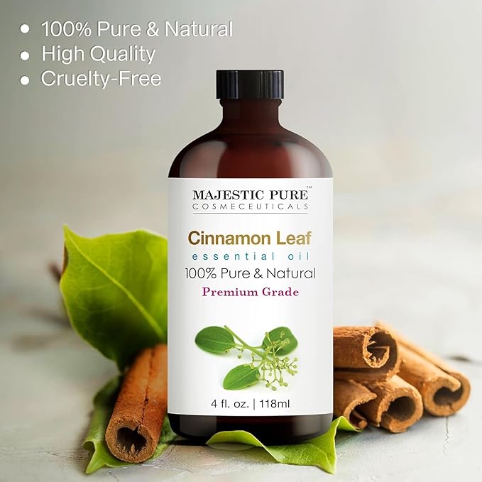 Majestic Pure Cinnamon Essential Oil with Glass Dropper - Huge 4 Fl Oz - 100% Pure and Natural Cinnamon Oil - Premium Grade Essential Oils for Diffuser, Aromatherapy, Soap and Candle Making