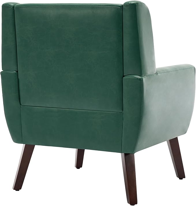 UIXE Faux Leather Accent Chairs Set of 4, Modern Arm Club Chair Upholstered Armchair for Living Room, Comfy Single Sofa Seats Button Tufted Reading Seating, Green