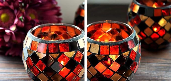 Votive Candle Holder Tea Lights - Glass Candle Holders, Mosaic Tealight Candle Holder, Candle Jar Cup for Wedding Centerpiece Party Table Decorations, Valentines Day Decor
