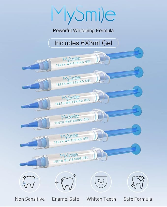 MySmile Teeth Whitening Gel Refills Pack, 6 Non-Sensitive Teeth Whitening Gel Pen, Teeth Whitener Dental Grade Tooth Whitening Gel for Tray, 10 min Fast Result Whitening