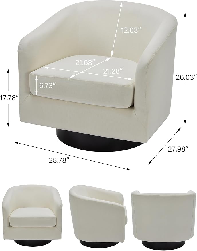 Swivel Barrel Accent Chair, Modern Round Linen Arm Chair for Living Room, Bedroom, Comfy Club Reading Chairs for Adults(Linen Fabric, Beige, Set of 2