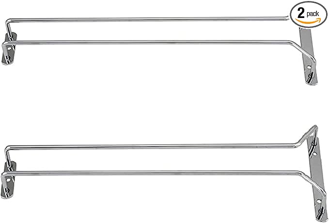 TrueCraftware- 24-Inch Wine Glass Rack Chrome Finish Set of 2- Stemware Rack Wire Hanging Rack Under Cabinet Wine Glass Stemware Holder Glass Storage Hanger Organizer for Kitchen and Bar