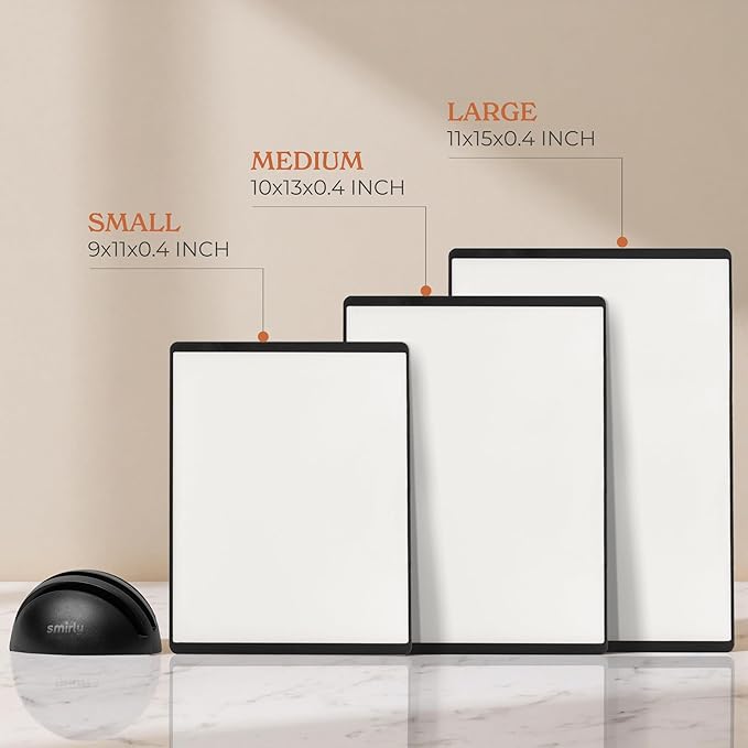 SMIRLY Plastic Cutting Board Set with Holder 3 Pieces, Non-Slip Dishwasher Safe Chopping Boards for Kitchen, Black & White