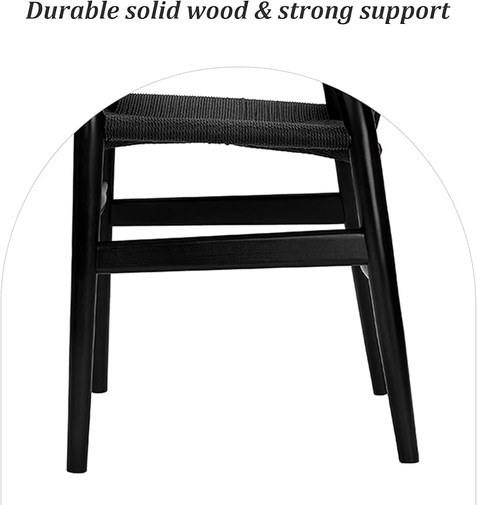 Wishbone Chair Natural Solid Wood Dining Chair/Hans Vegner Y Chair Rattan and Wood Accent Armrest Chairs Set of 4 (Ash Wood - Black)