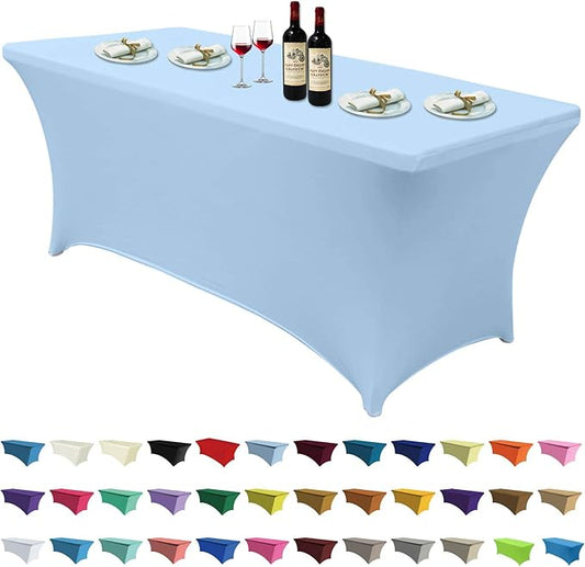 ABCCANOPY 6 FT Spandex Table Cover Stretch Fitted Wrinkle Resistant Tablecloth Reuse for Rectangular Folding Table Patry Event Wedding Banquet Protector Sky Blue