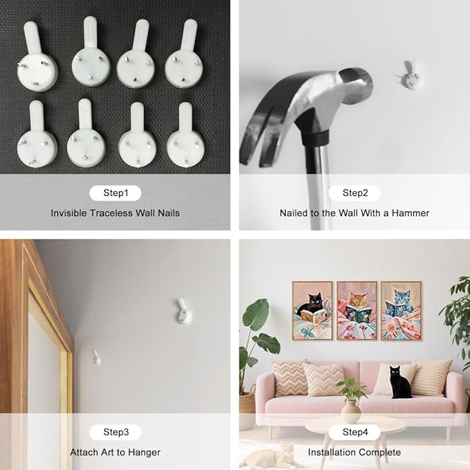 HPNIUB Framed Vintage Black Cats Canvas Wall Art, Funny Animal Reading Books Poster Printing Pictures, Pink Cute Cat Lovers Wall Decor for Girls Room Bedroom Kids Room Living Room Classroom- 24 x36 x3