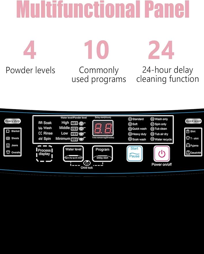 Full-Automatic Washing Machine 25 lbs Portable Washer 10 Wash Program & 8 Water Level with LED Display,Drain Pump, Ideal for Apartments, RV, Camping, Grey