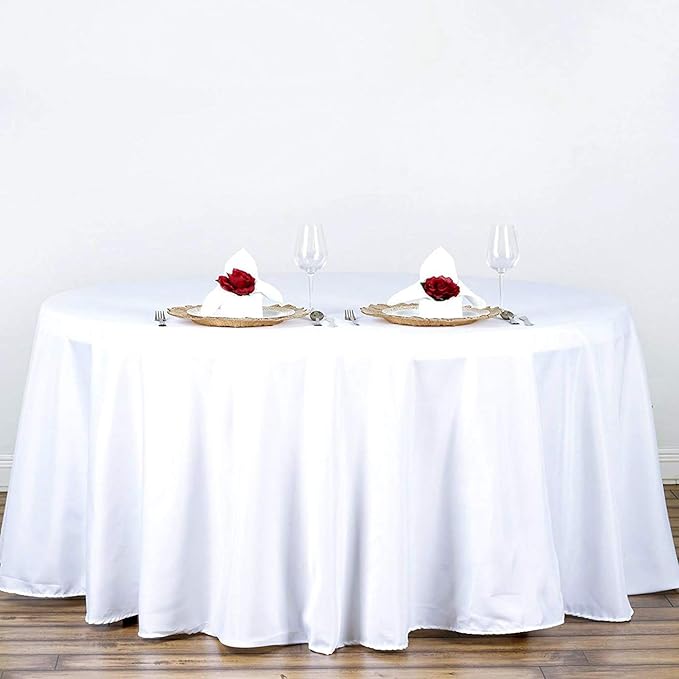 Surmente White Tablecloth for Round Tables, 108-inch Round Table Cloths for Weddings, Banquets, or Restaurants