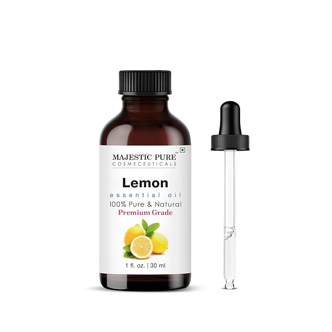Majestic Pure Lemon Essential Oil with Glass Dropper - 1 Fl Oz - 100% Pure and Natural Lemon Oil - Premium Grade Essential Oils for Diffuser, Aromatherapy, Soap and Candle Making