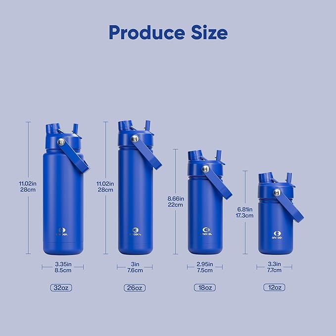 Insulated Water Bottle with Straw Stainless Steel Water Bottle, Leak-Proof, BPA-Free, Double Wall Vacuum Keeps Cold for 24 Hours for Sports, Travel, School (32 oz, Royal Blue)