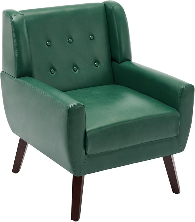 UIXE PU Leather Accent Chairs Set of 2, Modern Arm Club Chair Upholstered Armchair for Living Room, Comfy Single Sofa Seats Button Tufted Reading Seating, Green
