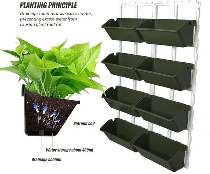 Vertical Wall Hanging Planter, 4-Tier Hanging Planter Rack, 8 Pockets Plant Vegetable Fruit Herb Hanging Pocket Holder Flowerpot or Flowers Vegetables Herb (Army Green)