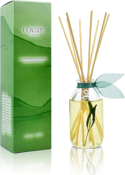 LOVSPA Reed Diffuser Set, Bamboo Citrus Scented Oil Diffuser with Sticks, Home Fragrance Accessories for Bathroom Shelf Decor, Aroma Diffusers for Home or Office Desk, USA Made