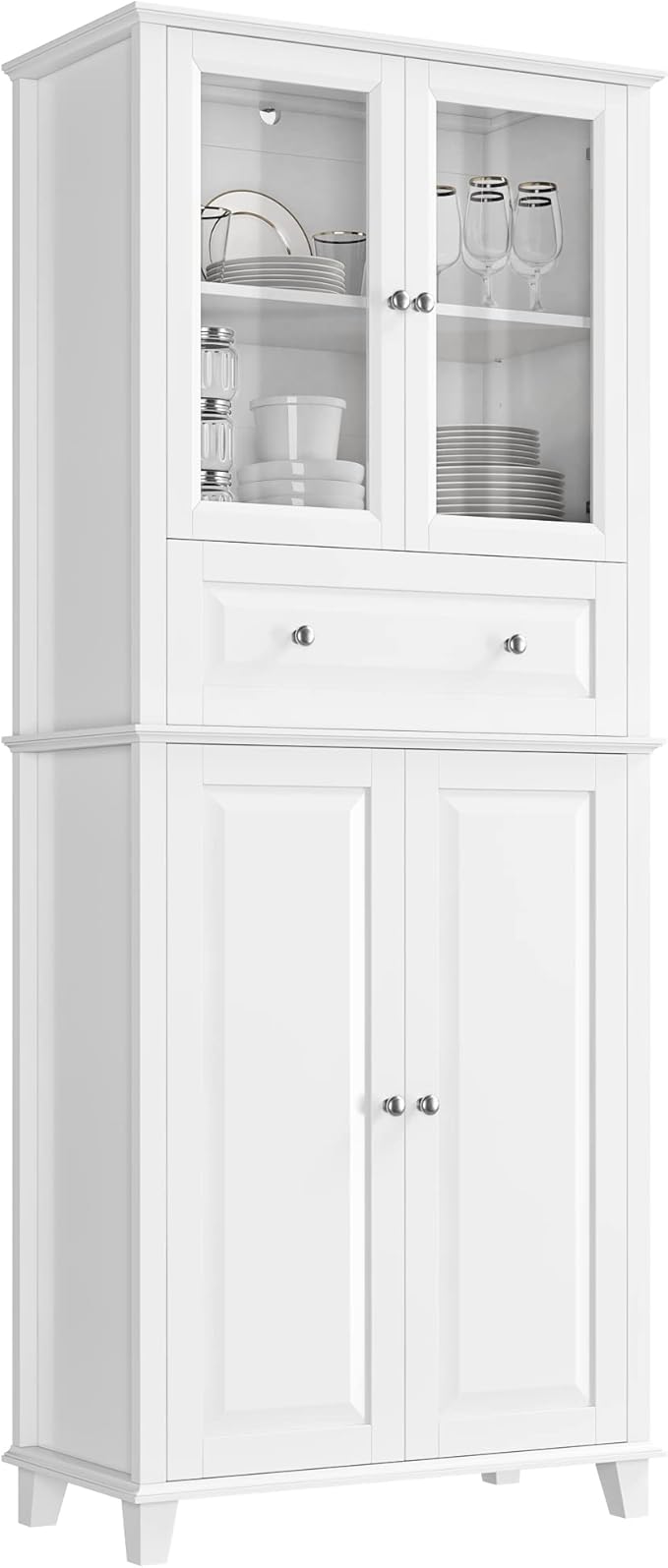 76'' Kitchen Pantry Storage Cabinet, Freestanding Kitchen Cupboard with Large Drawer, Doors, and Adjustable Shelves, Bathroom Storage Cabinet for Dining Room, Living Room, Laundry, White