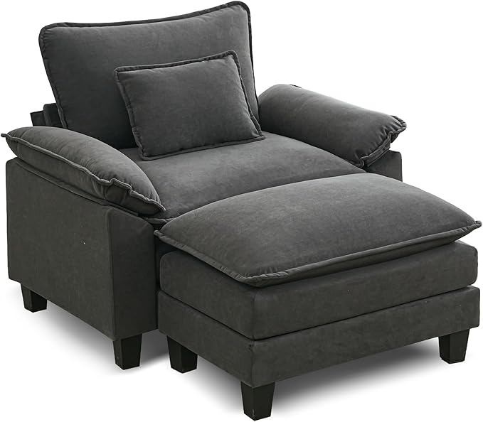 URRED Modular Sectional Sofa Comfy Cloud Couch, Modern Chenille Sofa Sleeper Deep Seat Couches with Ottoman/Pillows for Living Room (Dark Gray, 53''- Ottoman)