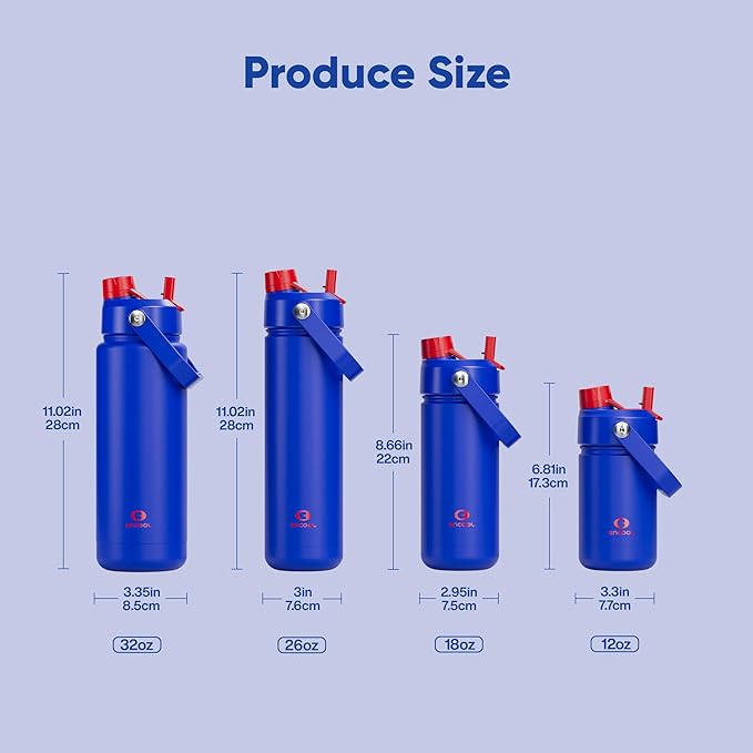 Insulated Water Bottle with Straw Stainless Steel Water Bottle, Leak-Proof, BPA-Free, Double Wall Vacuum Keeps Cold for 24 Hours for Sports, Travel, School (32 oz, Beaucoup Blue)