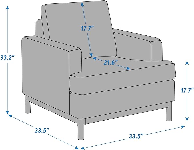 Oversized Accent Chair for Living Room, Modern Upholstered Reading Armchair for Bedroom, Comfy Chair for Apartment, Single Sofa for Small Space with Rubberwood Base