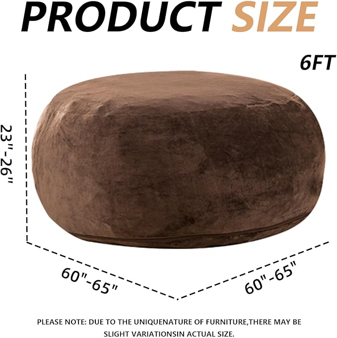 6FT,Oversized Bean Bag Chairs for Adults,Giant beanbag with Filler Included,Fluffy Memory Foam,Soft and Comfy Corduroy Fabric,Gaming Chairs Suitable for Living Room and Bedroom (Coffee Color, 6 Foot)