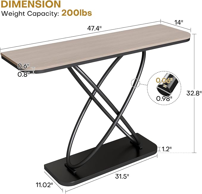 BECHAEO Farmhouse Narrow Console Table for for Living Room, 47.4" Rustic Narrow Entryway Table, Sofa Tables Behind Couch, Industrial Wooden Accent Tables for Hallway Foyer Warm Gray