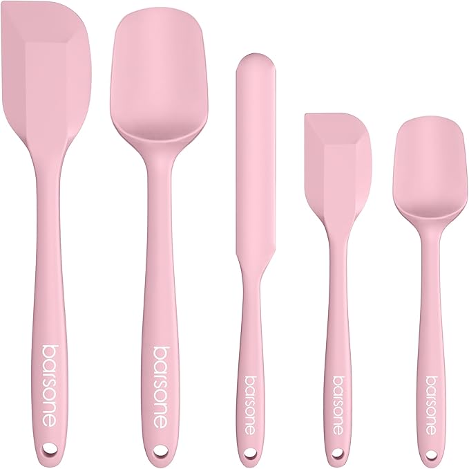 Barsone 5-Piece Silicone Spatula Set( Heat Resistant 446°F Food Grade BPA Free, Nonstick Cookware Safe Dishwasher Safe Kitchen Tools for Baking, Cooking, Stirring, Pink)