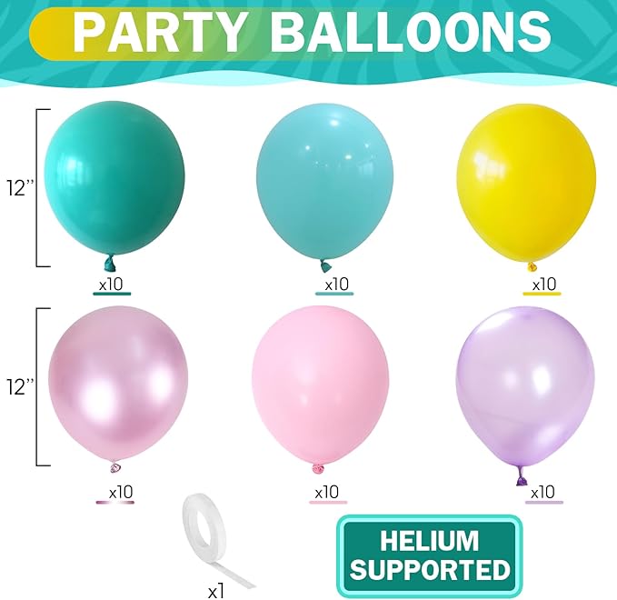 Pastel Balloons 60 Pcs Metallic Pink Purple Teal Blue Yellow Multicolor Latex Balloon Macaron Rainbow Pastel Color Party Balloons for Girls Birthday Baby Shower Bridal Wedding Party Decorations