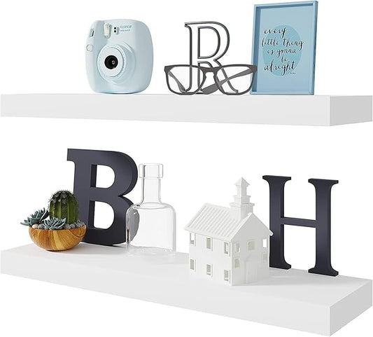 BAMEOS Floating Shelf,Wall Shelf,Decor Wall Mounted Shelves,Hanging Shelf Set L24xW6 for Bathroom Kitchen Living,Kitchen,Room Bedroom Storage,White